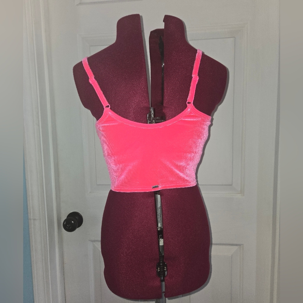Victoria's Secret PINK Hot Pink Velvet Long Line Bralette Size Medium - Picture 2 of 8